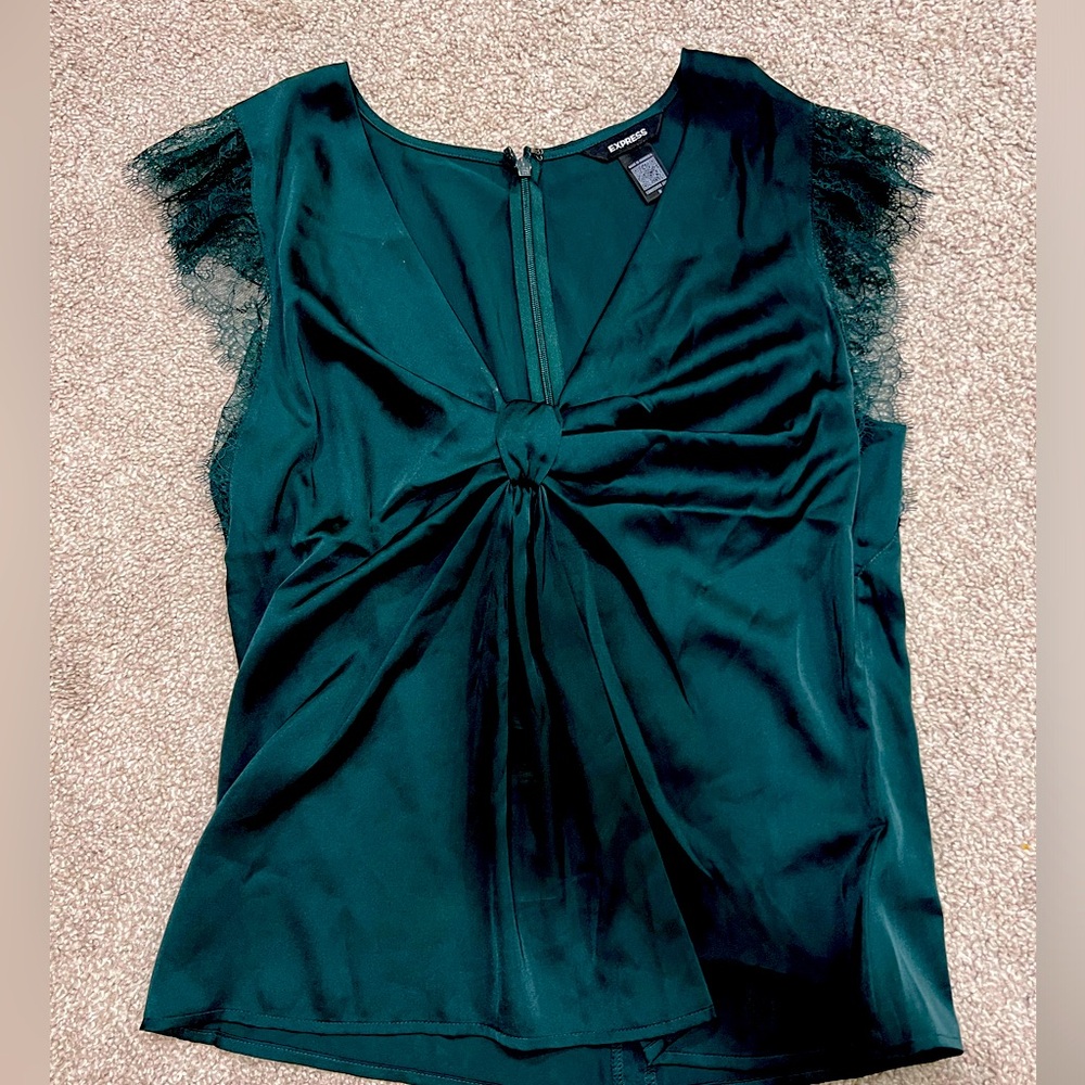 Express satin forest green top